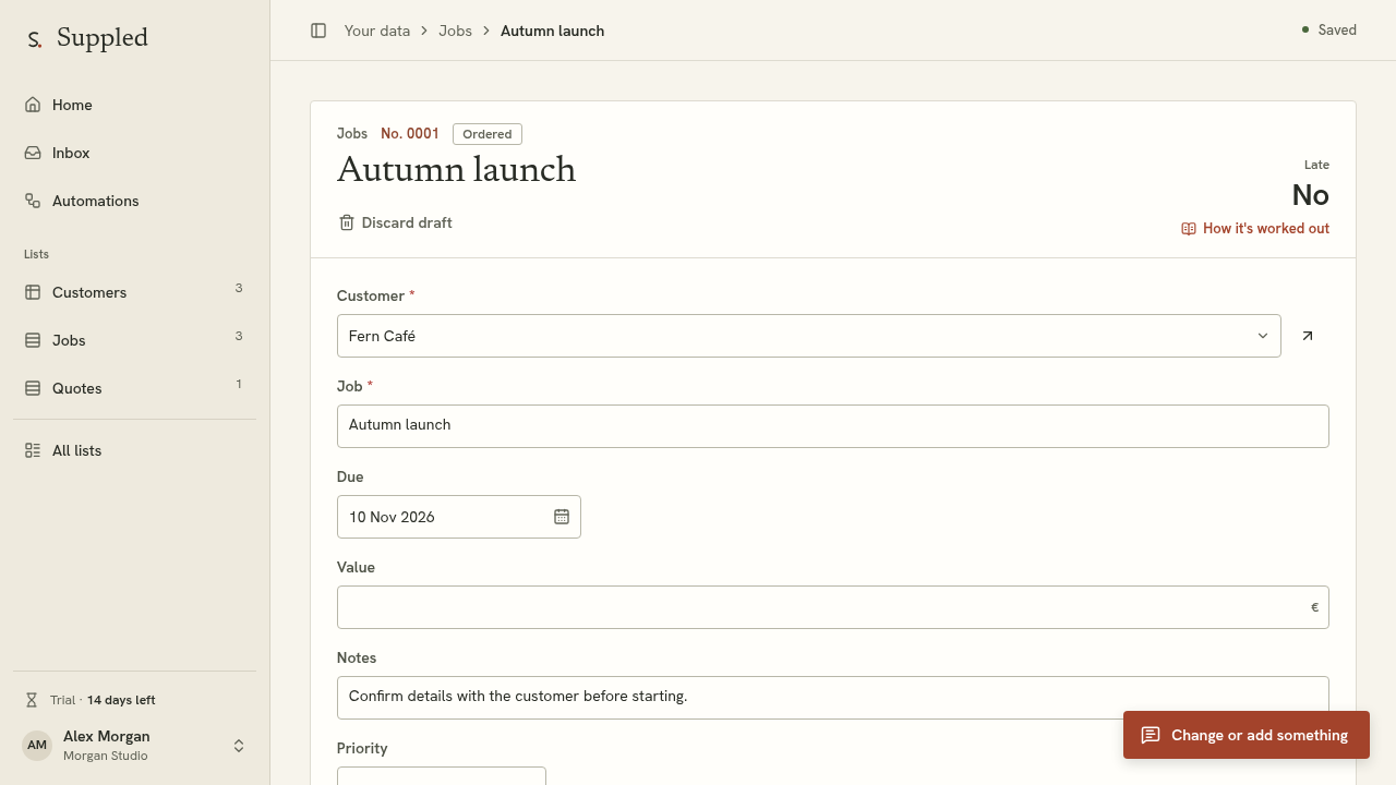 Keep working in the configured Suppled example