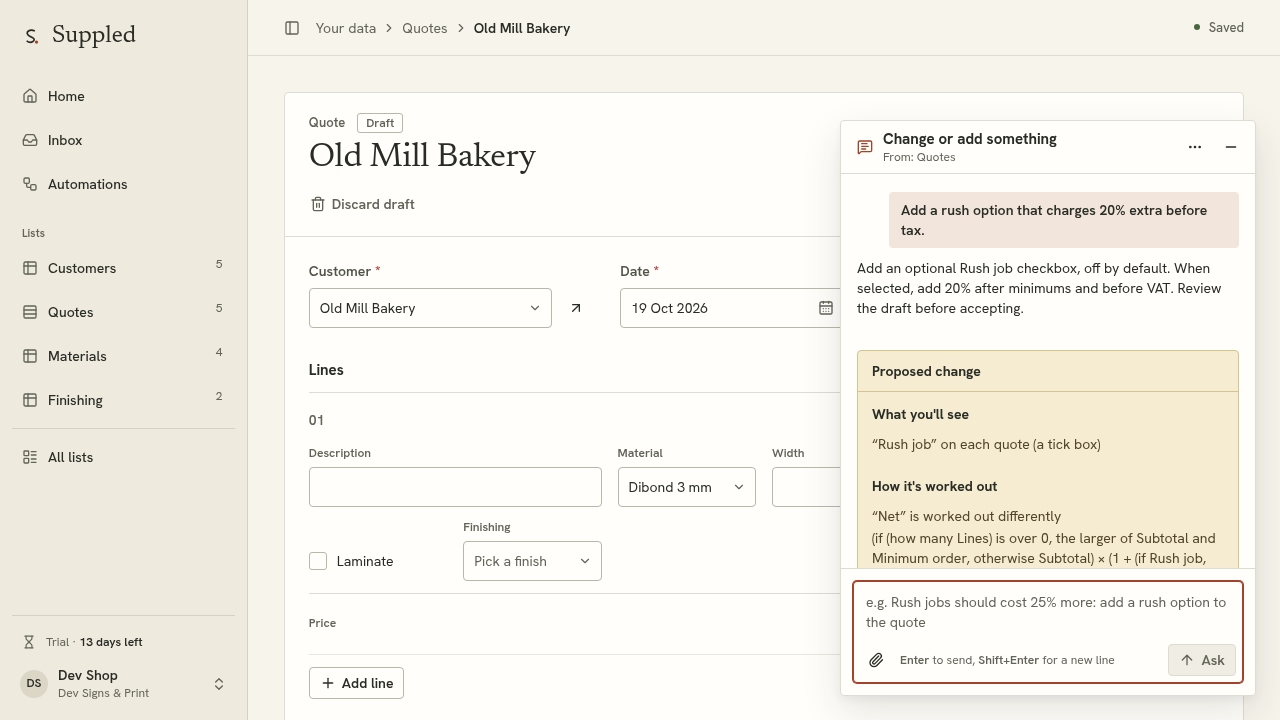 Review the proposal in the configured Suppled example