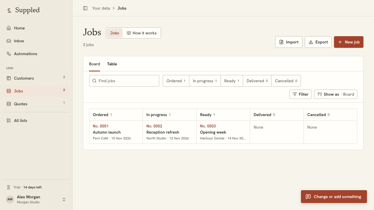 A working workspace in the configured Suppled example